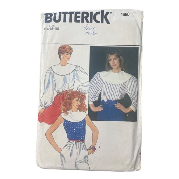 80s Butterick 4690 Vintage Sewing Pattern Size 14-16-18 Misses Blouse Loos CUT - Picture 1 of 6